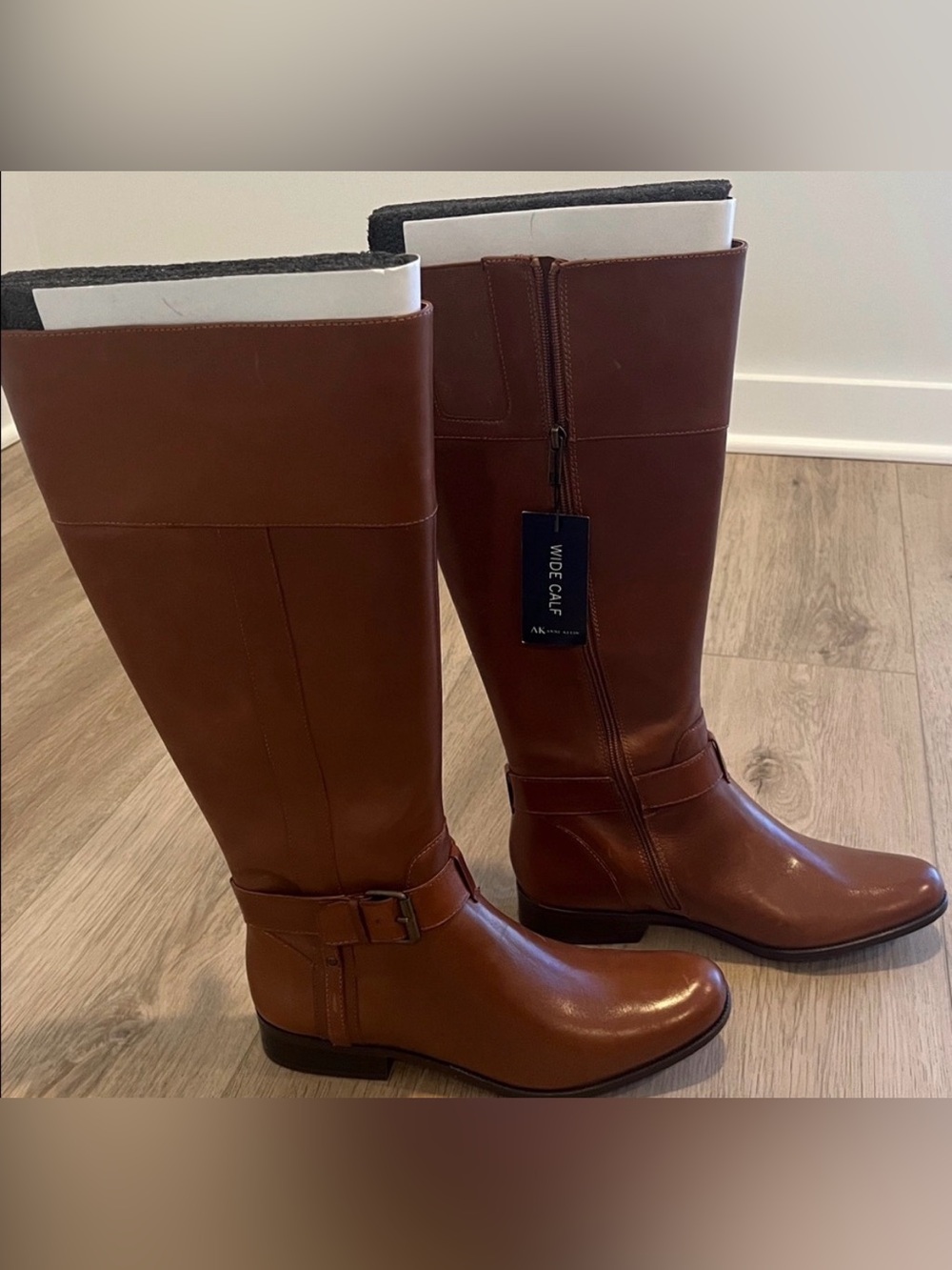 Anne Klein Camel Leather Wide Calf Riding Boot | Women’s Size 9.5 | NWT